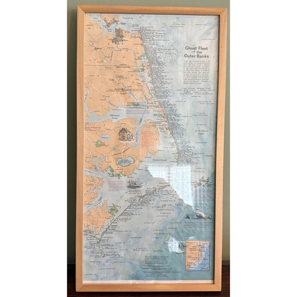 Ghost Fleet of the Outer Banks NAT GEO 1970 Framed MAP